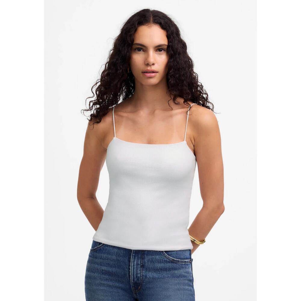 Madewell | NWT Squareneck Tank Top White Ribbed Stretch‎ Cotton Modal | Sz L
